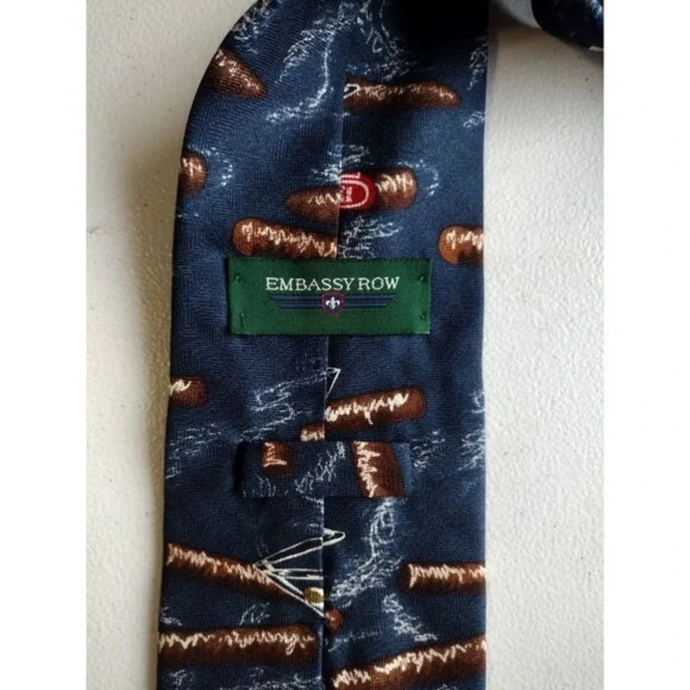 Embassy Row Mens Silk Tie Navy Blue Cigar Martini Print Hand Sewn USA‎